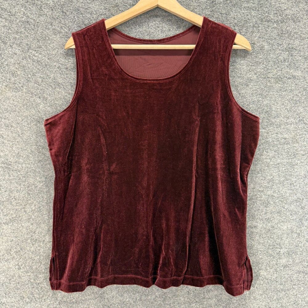 Susan Graver Blouse Women L Large Red Velvet Sleeveless Wide Strap Pullover